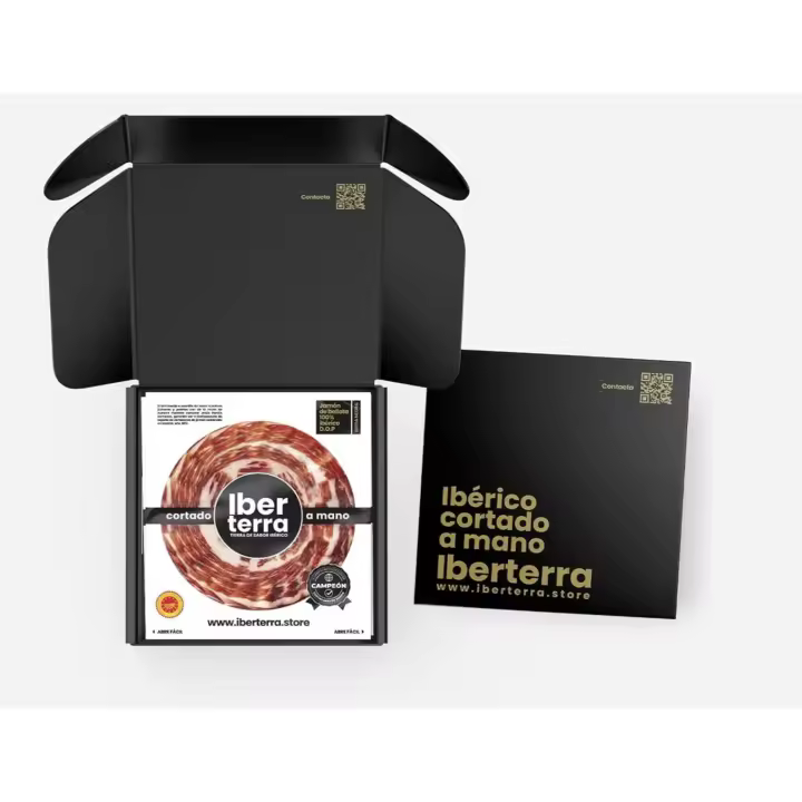 Jamón Ibérico Bellota loncheado. Jamón de Bellota 100% Ibérico IBERTERRA. 5 sobres x 100 grs . Con 36 meses de curación. - 1