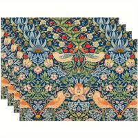 Mantelos De Lino Resistente Al Calor Con Estampado Floral De Pimpernel Y Pájaros Para Comedor Y Fiestas En Rojo Verde Azul - details 6
