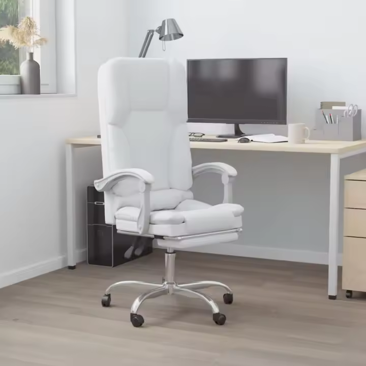 vidaXL Silla de oficina reclinable masaje cuero sintético blanco - 1