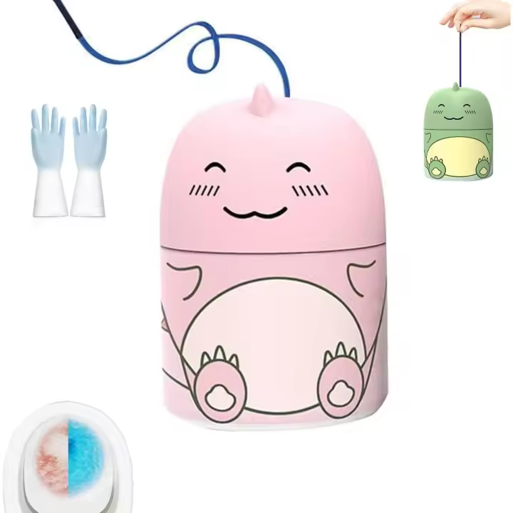 Botella mágica para limpiar inodoros, con forma de dinosaurio y cordón, limpia inodoros automático, con aroma a océano, jazmín y melocotón (rosa, 1 unidad) - 1