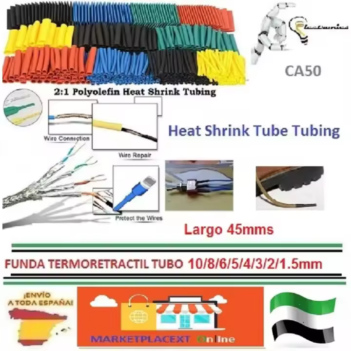 Tubos termorretráctiles de poliolefina, manguitos de Cable, juego de 12 tamaños, Multicolor 54 Fundas Termoretractil Tubo 45mm 12/10/8/6/5/4/3/2/1.5mm Heat Shrink Tube DESDE ESPAÑA  MARKETPLACEXT  CA50 - 1
