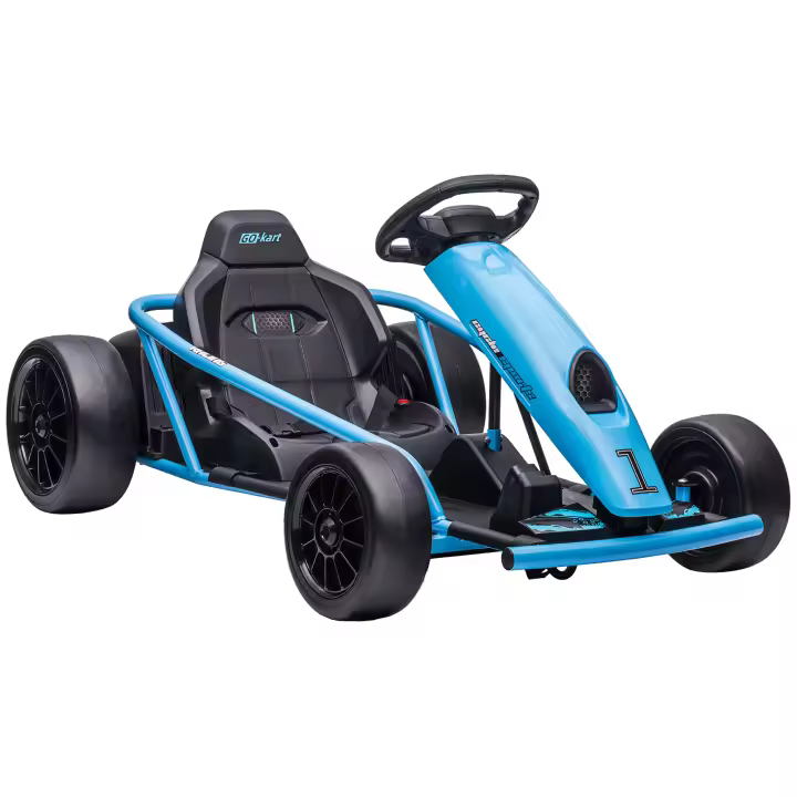 HOMCOM Go-kart eléctrico infantil 24 V Drift Kart con arranque lento, música, bocina y cinturón de seguridad, vehículo infantil para niños de 8-12 años, azul - 1
