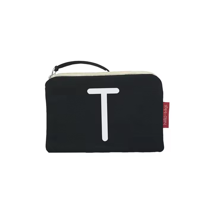 Hello-Bags. Bolso Monedero / Billetero / Tarjetero con cremallera y forro interior. Exterior: Algodón 100%. Incluye sobre kraft de regalo. Modelo: "T". Crudo / Negro. 14x10 cm. - 1