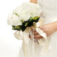 Bouquet De Novia Artificial De Rosa Silken En Blanco Y Champán Para Damas De Honor Y Fiesta De Boda Decoración De Hogar - details 2