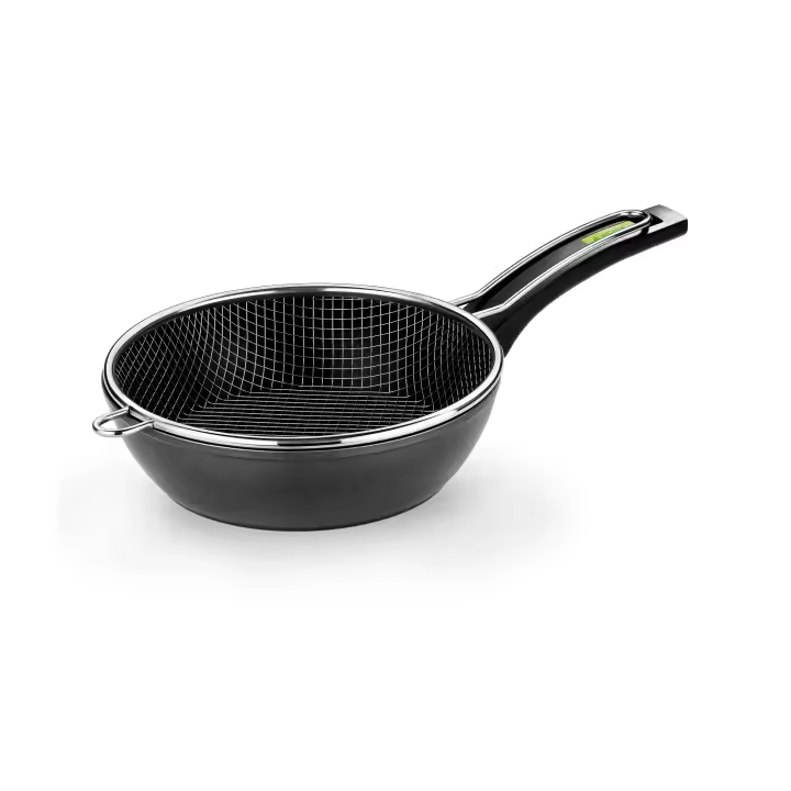 Monix Green - Sartén Honda 24 y 28 cm con Cestillo, Antiadherentes, Aluminio Forjado, Todo Tipo de Cocinas, Gas y Vitro, Mango de Baquelita - 1
