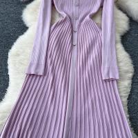 Vestido Largo Maxi Rosa Francés De Moda Con Volantes Y Cuello En V Para Mujer Abrigo De Invierno Estilo Oficina Lady - details 20