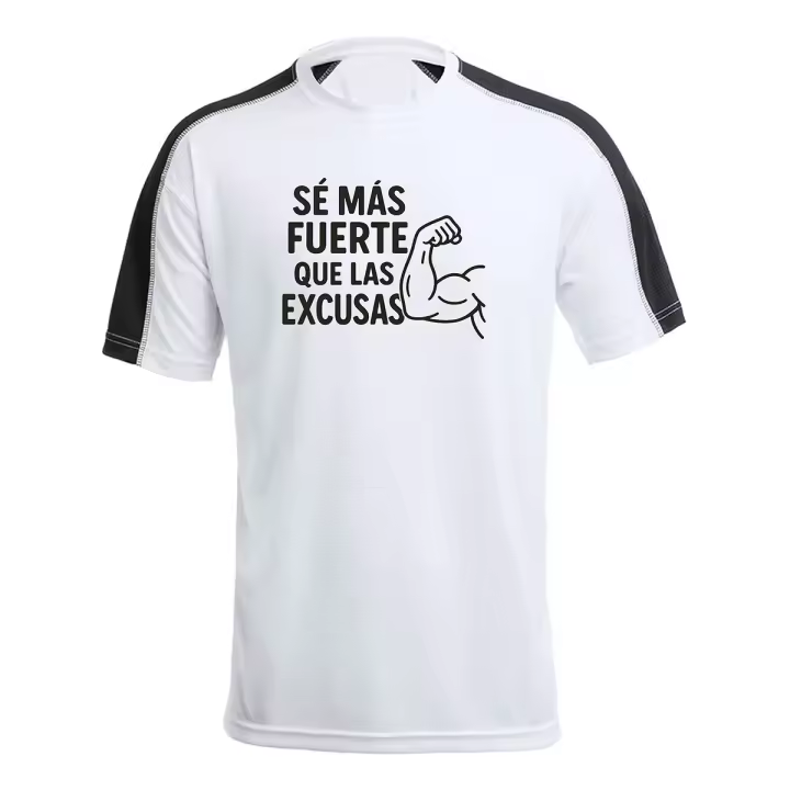 MERCHANDMANIA CAMISETA técnica franja mangas NEGRA frase motivadora se más fuerte que las excusas tshirt - 1