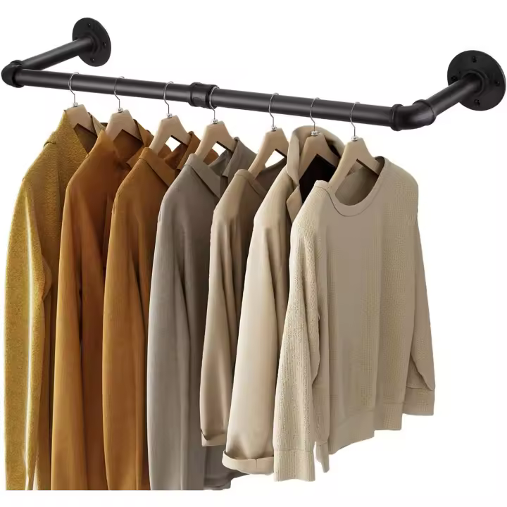 Perchero para ropa de tubo industrial montado en la pared - 1