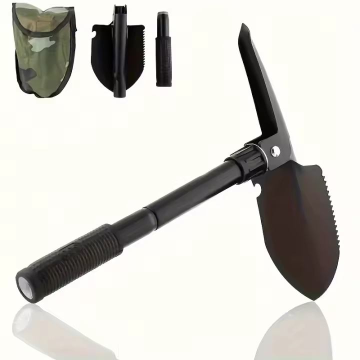Shovel De Sobrevivencia Compacta 5-en-1 En Acero Inoxidable Duradero Con Compas Lámina Y Abrebotellas Para Aventuras Al Aire Libre - 1