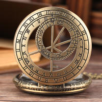 Reloj De Bolsillo Cuarzo Bronce Retro Para Hombres Y Mujeres Con Patrón Hueco De Compas Zodiac Collar Pendiente Antiguo Regalos - details 2