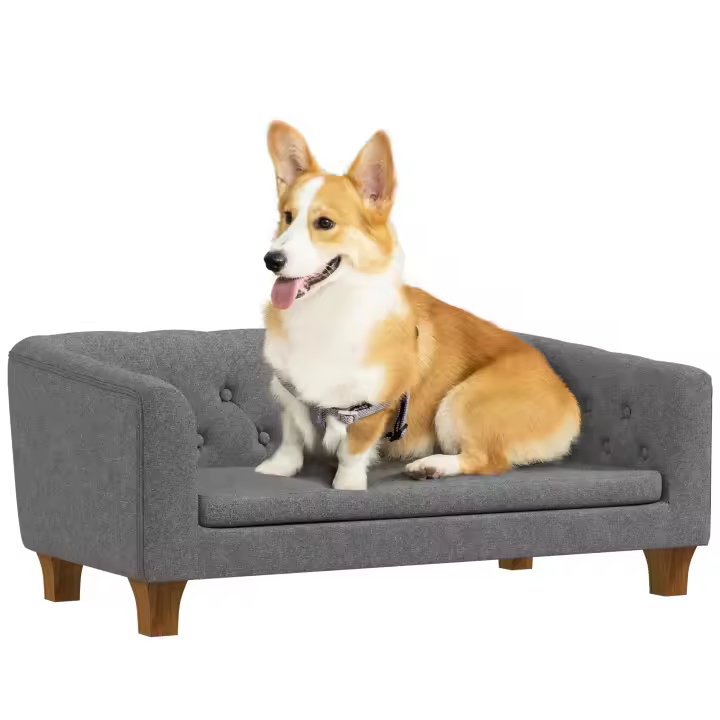 PawHut Sofá para perros y gatos, cama elevada para perros pequeños y medianos, con cojín suave extraíble, fácil instalación, 96 x 60 x 42 cm, gris - 1