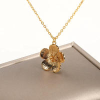 Collar De Cierre De Cadena Vintage Con Colgante De Flor 3D En Acero Inoxidable Para Mujer Joyería Estética De Moda Accesorios Para Todos - details 2