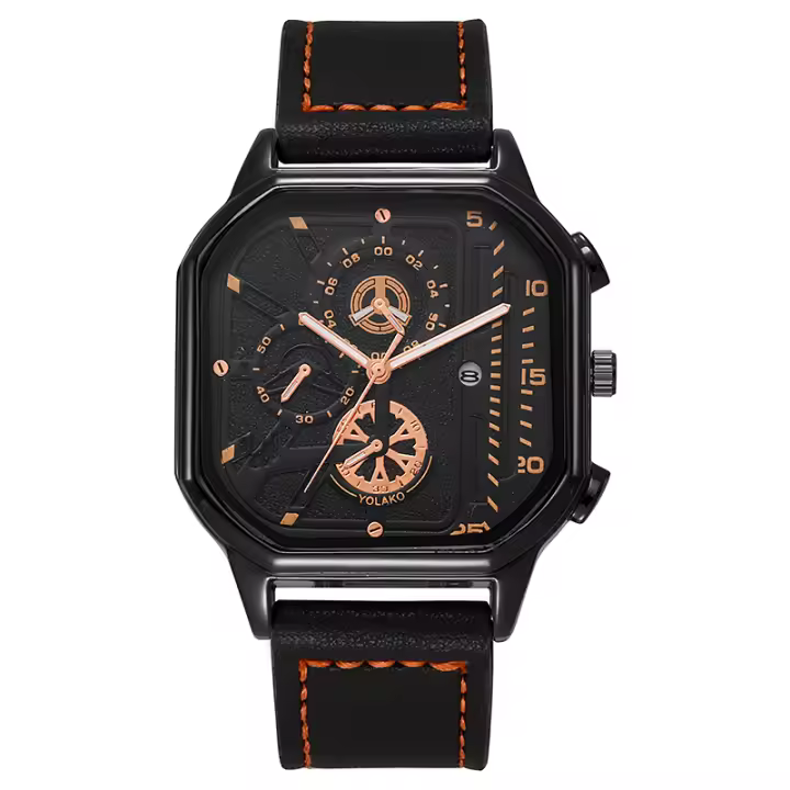 Reloj De Cuarzo Para Hombre Con Correa De Cuero Moda Casual Cuadrado Regalo Ideal Reloj De Pulsera Para Novio Sin Impermeable - 1