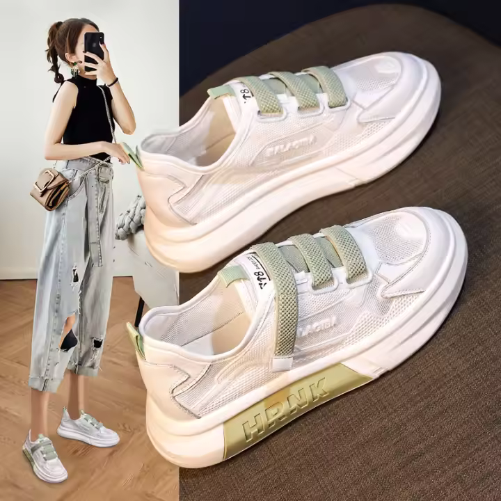Zapatos Blancos Pequeños Transpirables Verano Suela Gruesa Antideslizante Casual Para Mujer Zapatos De Tela De Malla Cómodos Y Versátiles - 1