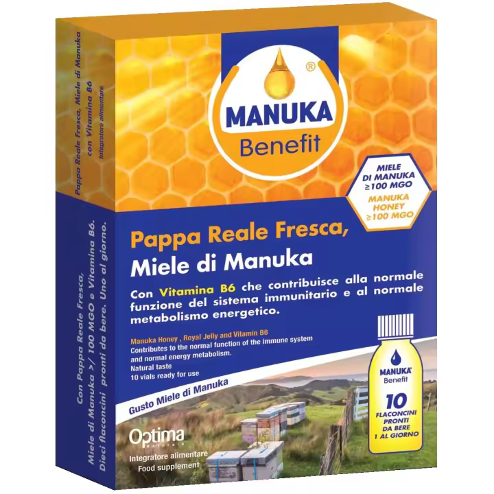 Manuka Benefit Jalea real fresca, Miel de Manuka, Vitamina B6 10 viales de 10ml  Optima - 1