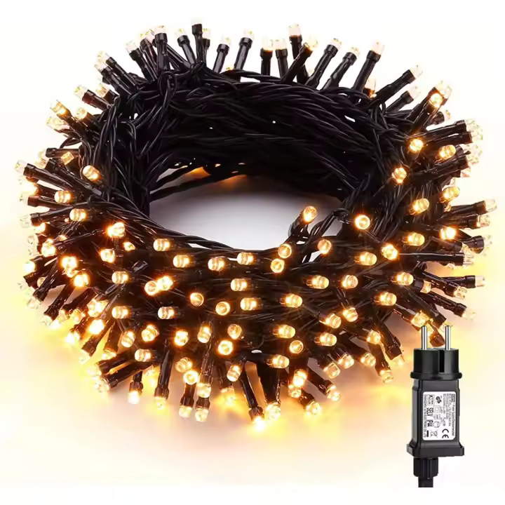 Cadena de luces navideñas, 200 luces LED para exteriores, cadena de luces eléctrica de 20 m, cable blanco cálido y verde, luz interior con 8 modos, resistente al agua, para fiestas de Navidad, bodas, hoteles, decoración del hogar - 1