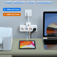 Enchufe Multicontacto EU Con 4 Salidas AC Y 3 USB Tipo C Protector Antisalpicaduras Multi Enchufe Para Oficina Hogar Viaje Color Blanco Negro - details 1