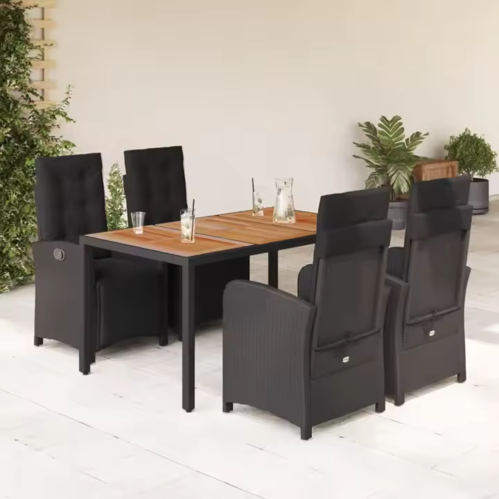 vidaXL Set de muebles jardín 5 pzas con cojines ratán sintético negro - 1
