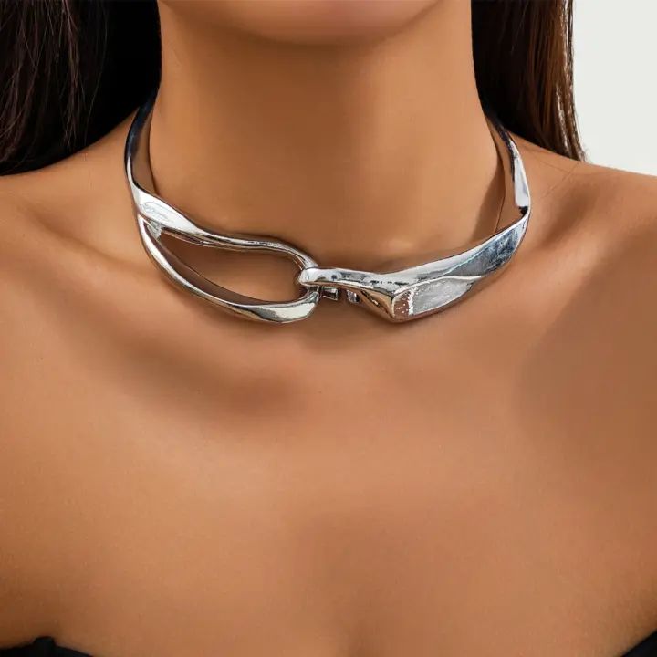 Collar Torques Geométricos Irregulares Punk Para Mujer Color Oro Personalizado Collar De Metal Pesado Para Banquete Y Fiesta Joyería Nueva - 1