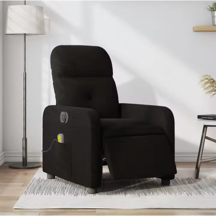 vidaXL Sillón reclinable de masaje eléctrico tela negro - 1