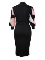 Vestido Bodycon Largo Para Mujer Con Manga Larga Y Estampado Mixto LW Vestido De Fiesta De Noche Con Abertura En La Frontera Cuello Bocina Ajustado - details 3