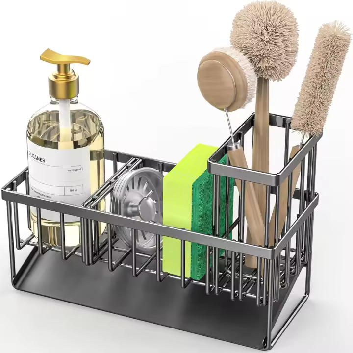 Escurridor de cubiertos, escurridor de cubiertos de acero inoxidable, escurridor de cubiertos de cocina con cesta para cubierto,soporte de esponja para fregadero de cocina - 1