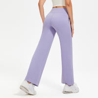Pantalones de yoga nude para mujer,wide-leg pants high waist drape straight casual trousers drawstring pocket sports flared pants ropa deportiva mujer - details 3
