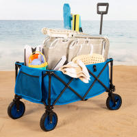 Aktive - Carro playa plegable, carrito de transporte, con ruedas giratorias 360º con frenos, mango multiángulo y 2 bolsillos (1 de quita y pon), máx. 80 kg de carga, espacioso y versátil, de acero y poliéster, diseño plegable, incluye funda - details 2