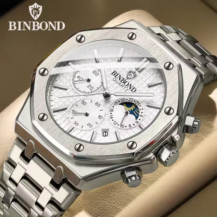 Reloj De Pulsera De Cuarzo Para Hombre BINBONG B0161 Marca De Lujo Acero Inoxidable Resistente Al Agua 30M Cronógrafo Estilo De Negocios - 1