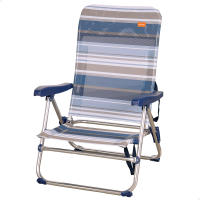 Silla playa plegable baja 5 posiciones a rayas azules y grises Aktive - details 0