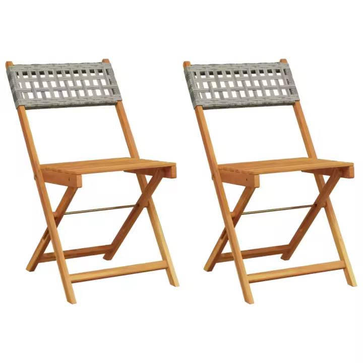 vidaXL Sillas de bistró 2 uds madera maciza de acacia ratán PE gris - 1