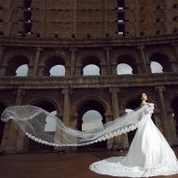 Velo De Novia Largo De 108'' 1 Capa Borde De Encaje Suave Tulle Para Bodas Baño De Flor De Loto Origin China Continental - details 2