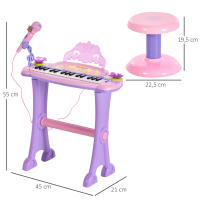 HOMCOM Teclado Electrónico Infantil 32 Teclas Juguete Musical con Micrófono Taburete Luces Variedad Sonidos Rítmos Melodias MP3 Karaoke Modo de Enseñanza Rosa - details 2