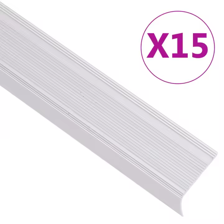 vidaXL Perfiles de peldaños forma de L 15 uds aluminio plata 90 cm - 1