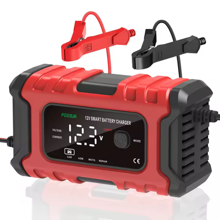 Cargador De Batería Universal FOXSUR 12V 6A Inteligente Para Coche Y Motocicleta Con Pantalla Grande Máquina De Carga De Batería - 1