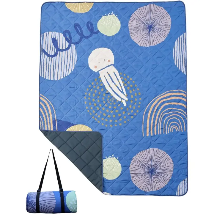 Mantas de picnics, Manta Grande plegable para Exterior de 59x79 pulgadas, Gruesa y cómodo, fácil de transportar, 100% poliéster, Resistente al agua, Hueco de 150g/m², lavable a Máquina - 1