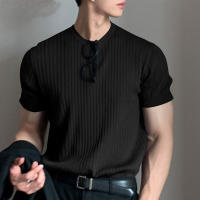 Camiseta De Verano Para Hombre Lujo Ligero Suéter De Lana Estilo Coreano Cuello Redondo Manga Larga Color Sólido Suave Básico Popular - details 2