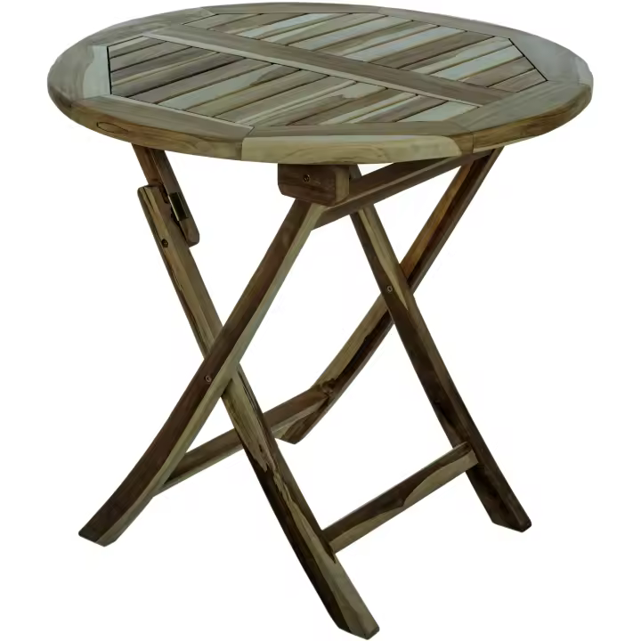 Mesa redonda 80 cm plegable para jardín exterior de madera de teca certificada - PrimeMatik - 1