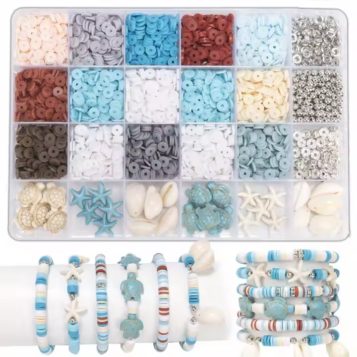 Kit De Hacer Pulseras Con Cuentas De Arcilla Planas Para Principiantes 7000Pcs Con Encantos Para Fabricación De Joyería - 1