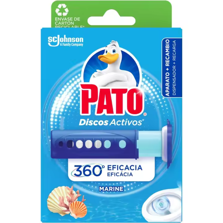 Pato Discos Activos Marine - Aplicador WC con Recambio (6 Discos) - Limpia y Desinfecta el Inodoro - 1