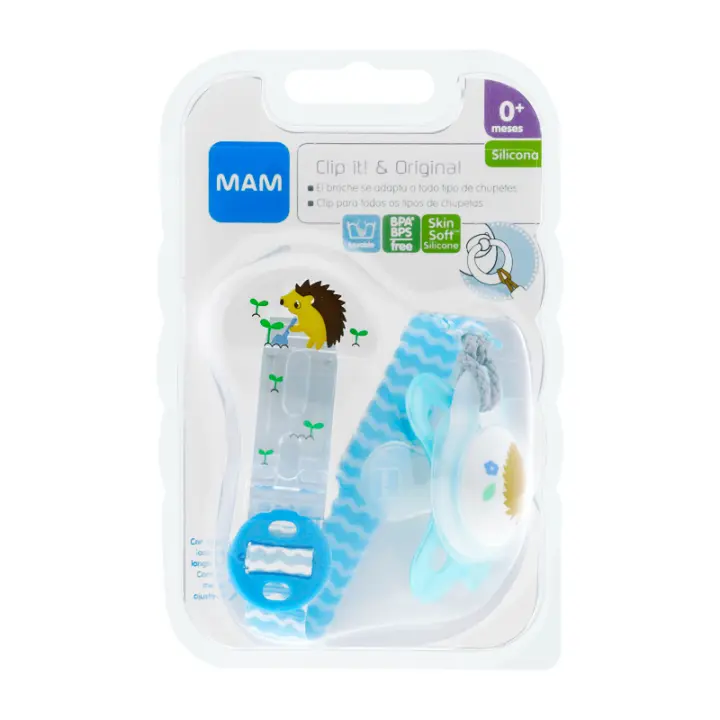 MAM BROCHE + CHUPETE CLIP IT & ORIGINAL AZUL SILICONA 0+ M - 1