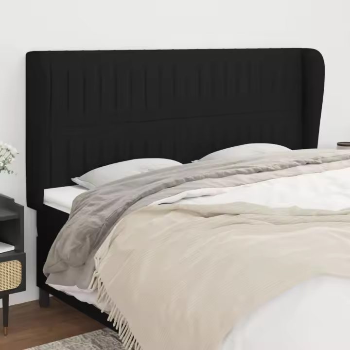 vidaXL Cabecero con orejas de tela negro 183x23x118/128 cm - 1