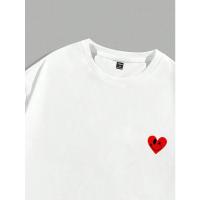 Camiseta De Algodón Para Hombre Con Estampado Divertido De Rostro Sonriente Y Corazón Moda Suelta Para Uso Diario Camiseta Redonda Para Parejas - details 2