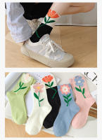 Calcetines De Mujer Estilo Japonés Coreano Dibujos Animados Flores Colores Caramelo Harajuku Kawaii Medio Tubo Calcetines Casuales Transpirables - details 4