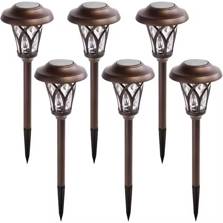 Potente lámpara solar para exterior - 6 unidades 1 W IP65 - 130 x 130 x 340 mm - marrón - Iluminación para caminos, césped, patios y jardines - 1