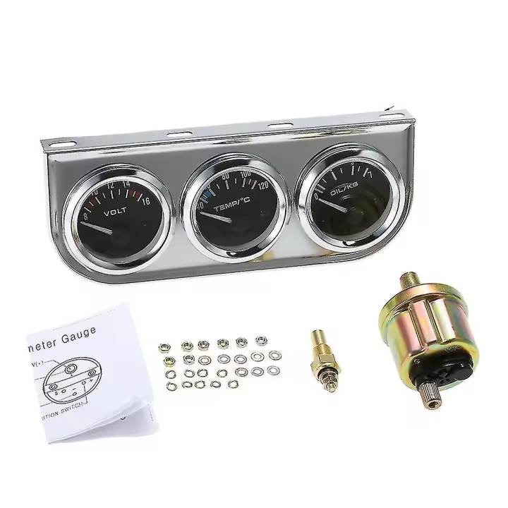 52mm presión de aceite Celsius agua temperatura medidor voltímetro cromo 3 en 1 medidor Kit coche motocicleta - 1