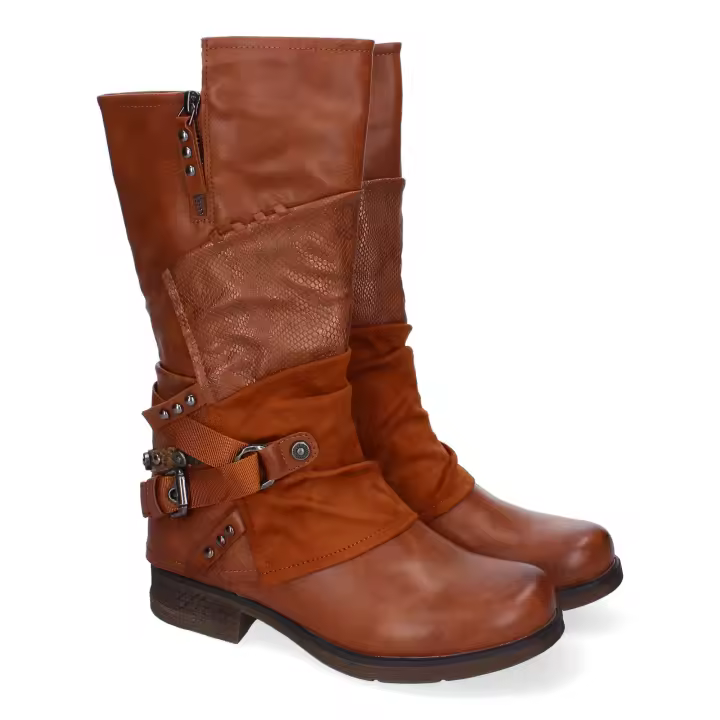 PuntoSalao Botas estilo motero tacón bajo para mujer color camel F6373 - 1