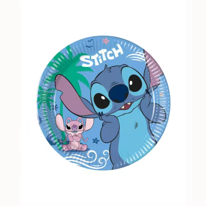 Platos Desechables Motivo Stich Y Ángel, Medida De 23 Cms. 1 Pack De 8 Unds. #Decoración Fiestas. Producto Oficial. - 1