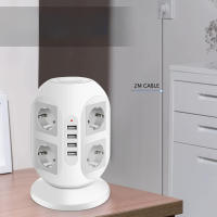 Regleta Torre Enchufes con 2 m de Cable – 8 Tomas Schuko + 4 Puertos USB, Interruptores Independientes Superior e Inferior, Protección Sobrecarga, 2500W 10A – Alargador Vertical para Hogar y Oficina - details 3
