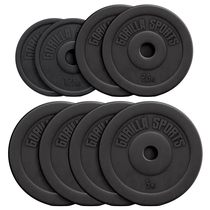 Gorilla Sports Juego de discos de pesas vinilo - 2x 1,25 kg 2x 2,5 kg 4x 5 kg - 1